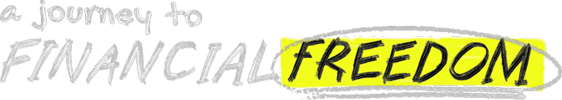The image shows the words "a journey to FINANCIAL FREEDOM" with "FINANCIAL FREEDOM" highlighted in yellow.