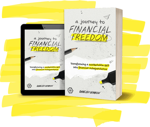 Tablet and book titled A Journey to Financial Freedom